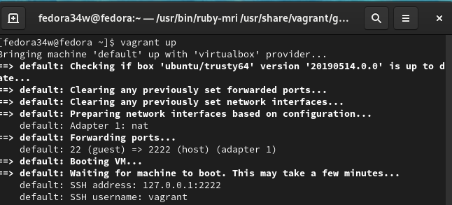 Запуск виртуальной машины Vagrant (vagrant up)