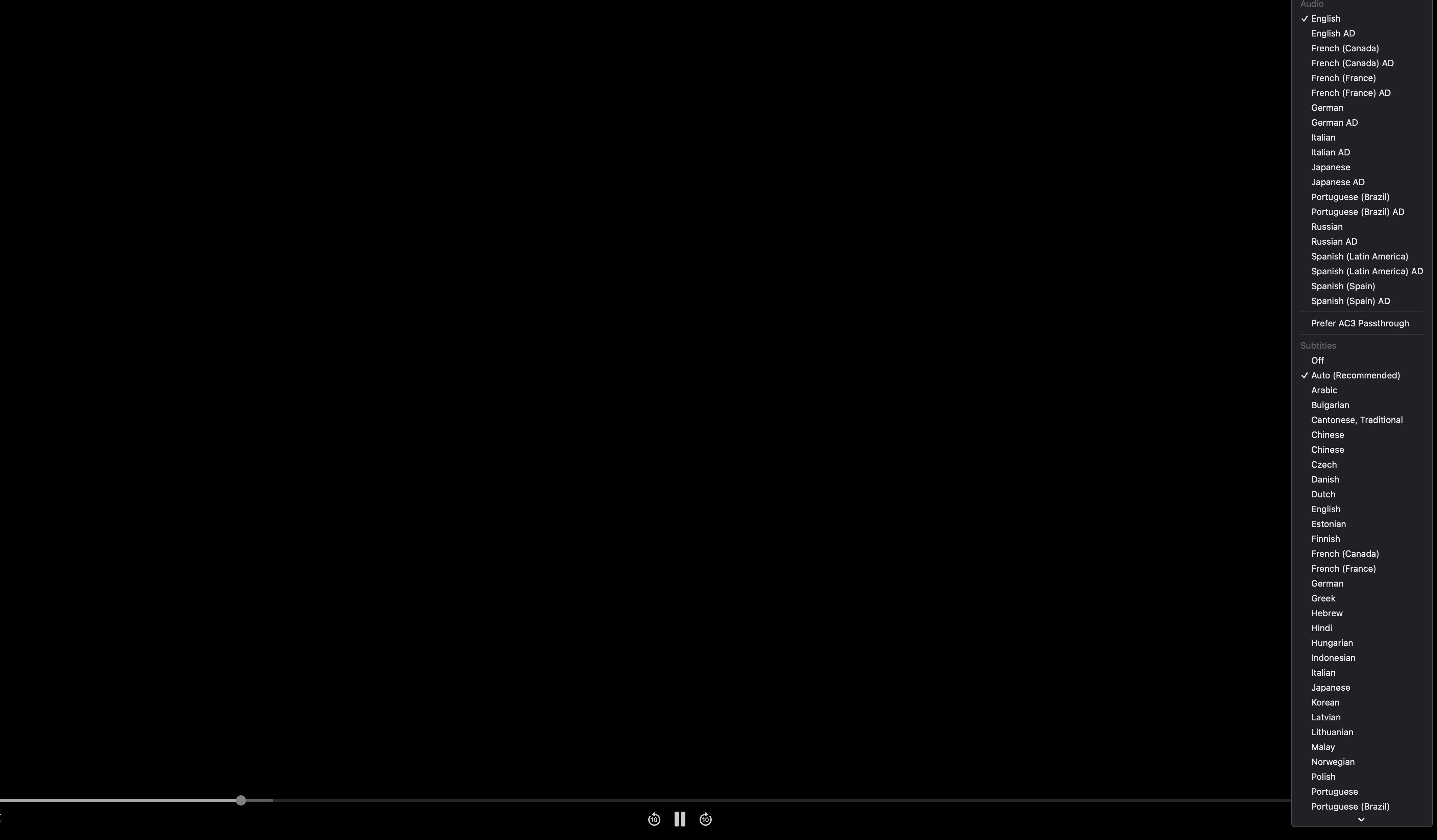 Apple TV+ Change Subtitles on black playback screen