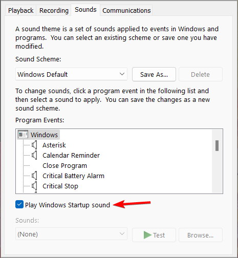 Опция для отключения звука запуска