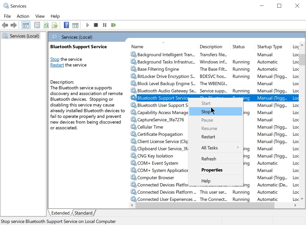 Окно Служб в Windows 10