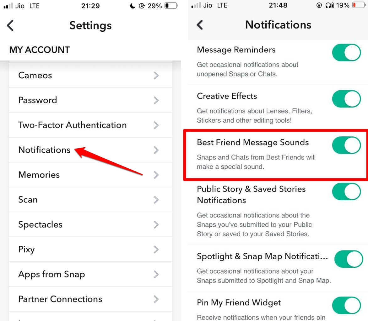 Включение звуков уведомлений в Snapchat