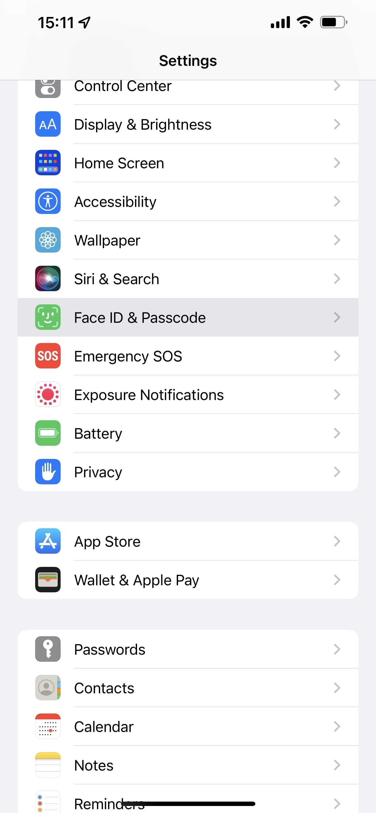 Face ID и код доступа выделены