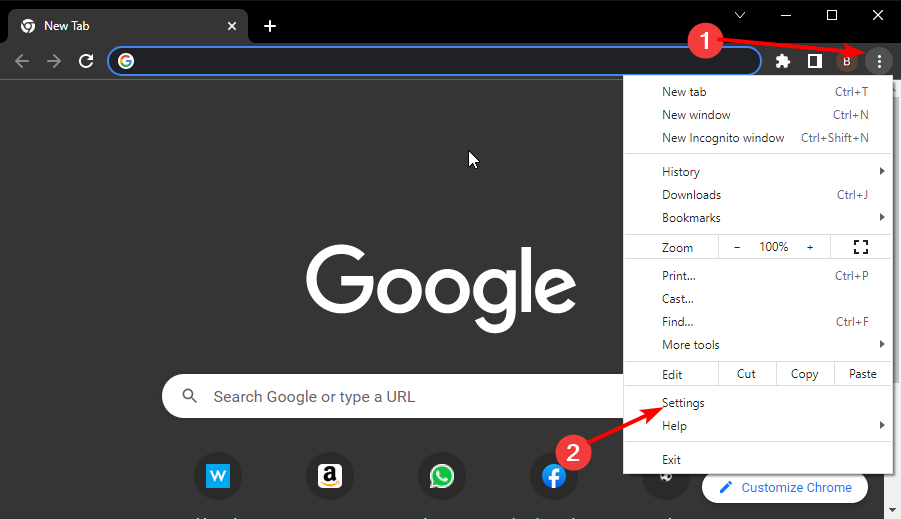 settings chrome address bar missing