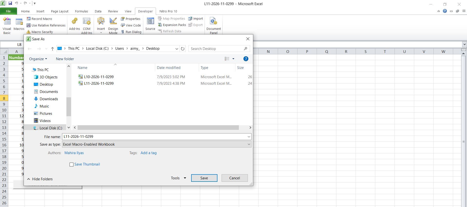 Save As dialog box in Excel