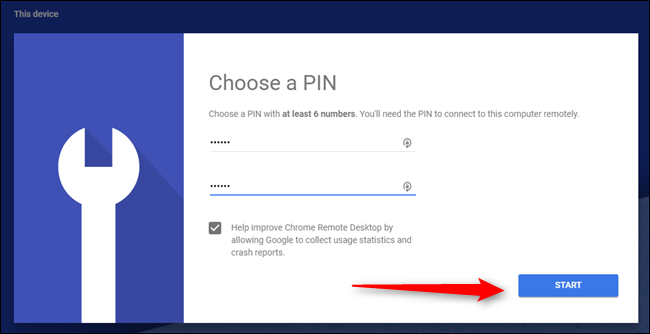 Выбор PIN для удалённого доступа в Chrome Remote Desktop