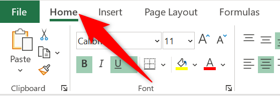 Вкладка 'Главная' на ленте Excel