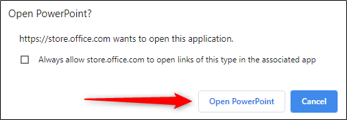 Запрос разрешения на открытие PowerPoint
