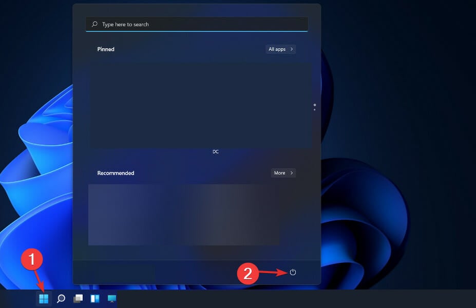Кнопка Пуск и питание в Windows 11