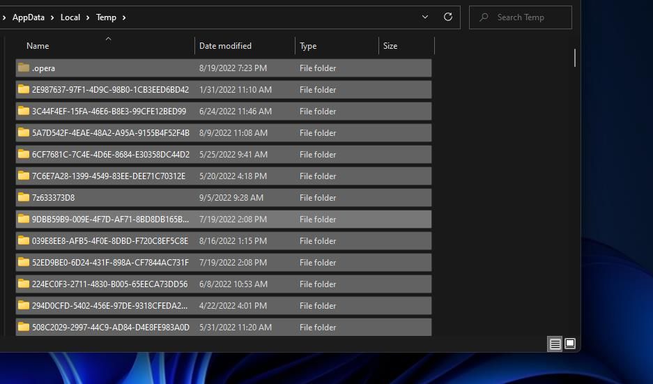 Папка Temp с временными файлами