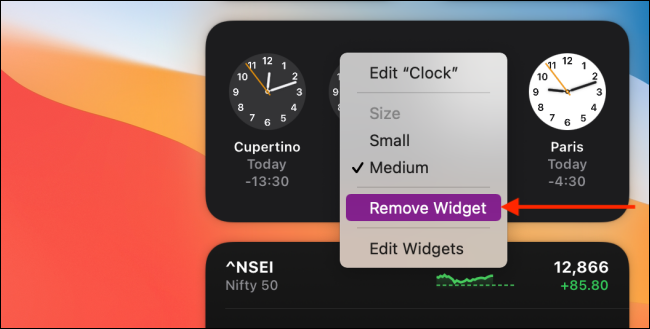 Click Remove Widget