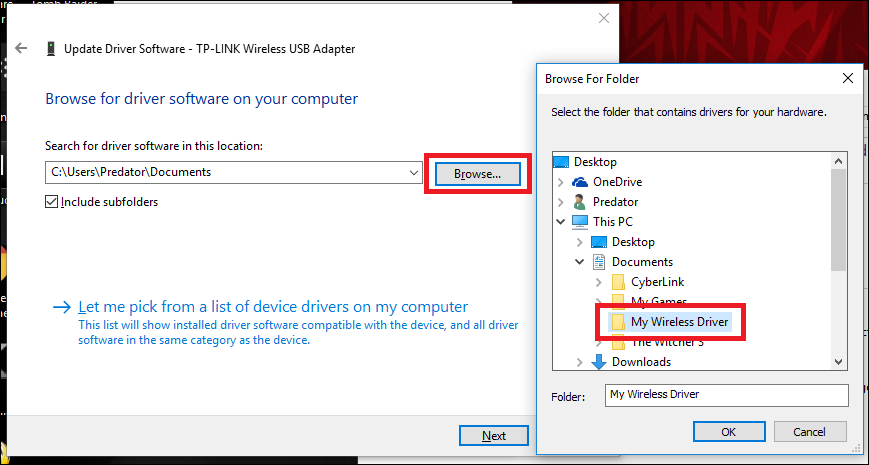 Указание пути к папке с драйверами