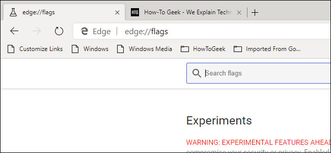 Страница edge://flags — крупный план