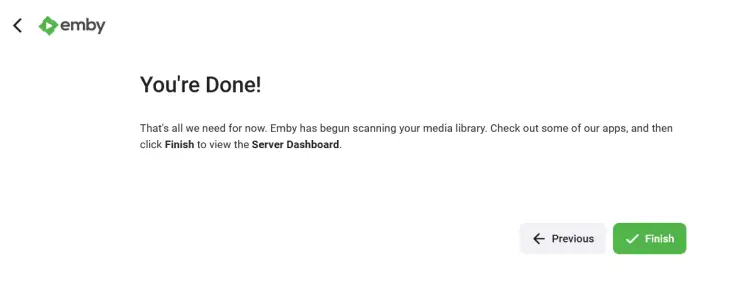 Успешная установка Emby