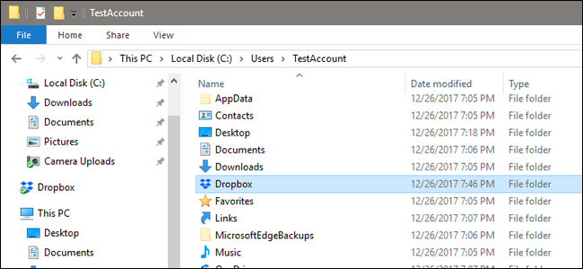 Папка Dropbox в каталоге пользователя Windows