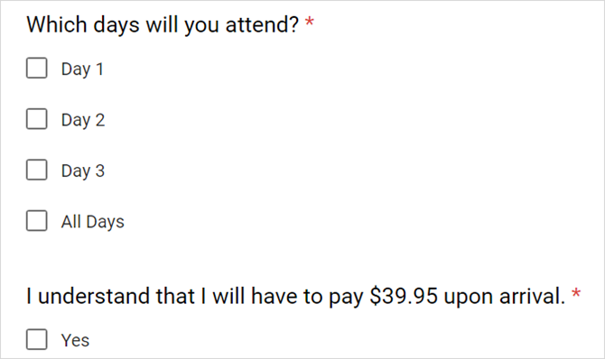 Шаблон регистрации на событие — пример чекбоксов и обязательного поля