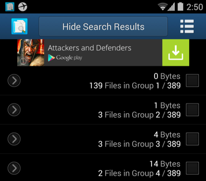 Поиск дубликатов на Android — результаты сканирования