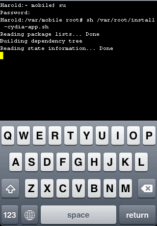 Запуск скрипта установки Cydia