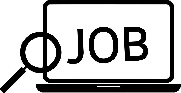 Ноутбук с увеличительным стеклом над словом Job на экране