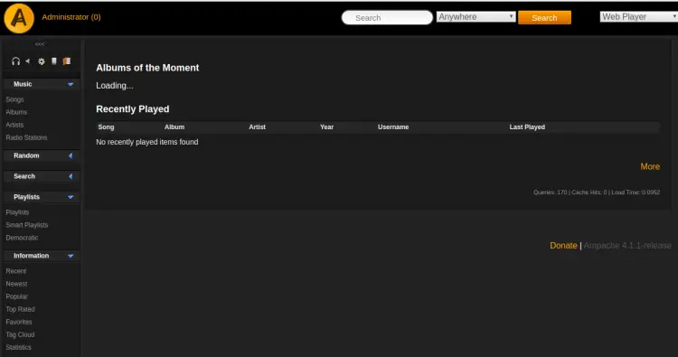 Дашборд Ampache