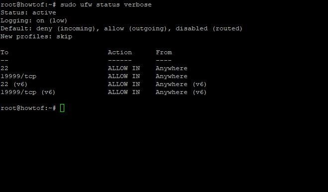 UFW status verbose output