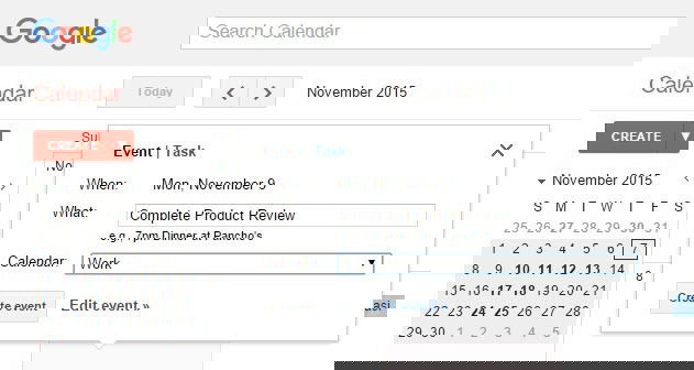 Создание события в веб-интерфейсе Google Календаря для теста