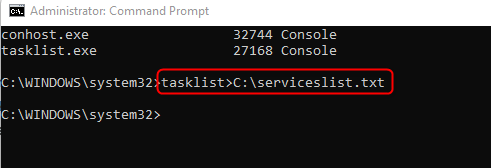 Выполните команду экспорта tasklist.
