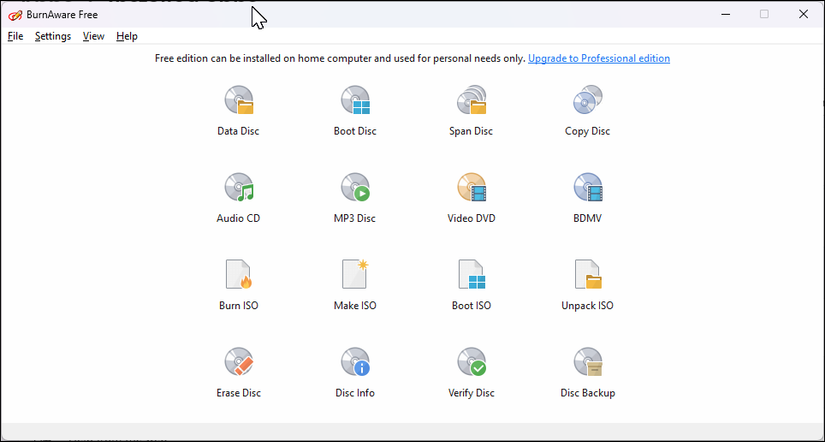 Главный экран приложения BurnAware с пунктом создания ISO.