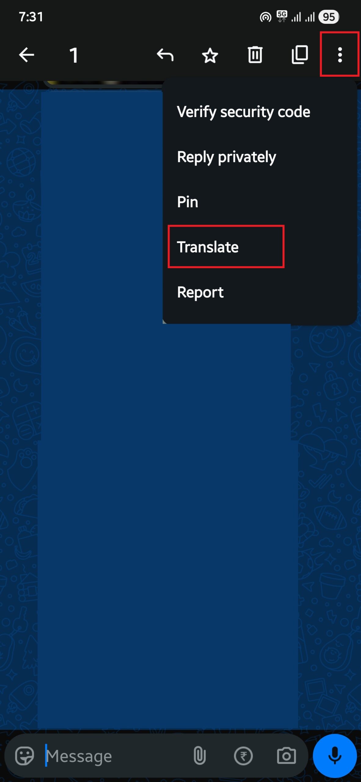 Выбор языка перевода в WhatsApp