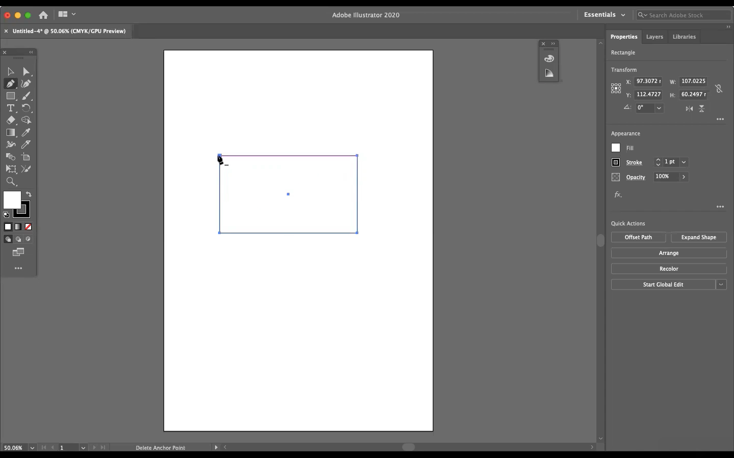 Удаление якорной точки в прямоугольнике для получения треугольника