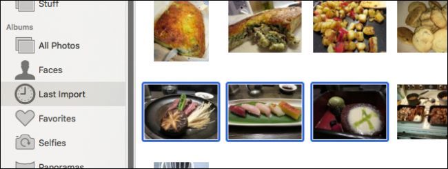 Selección múltiple de fotos y panel de información con ubicación común