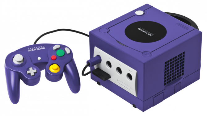 наборт комплекта GameCube: консоль, контроллеры и диски