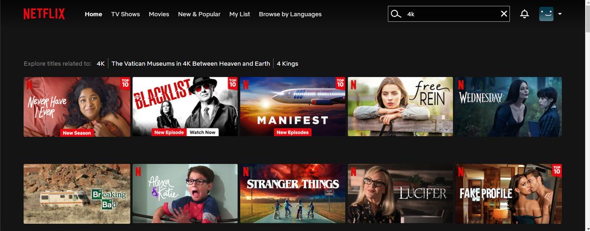 Поиск 4K‑контента на Netflix