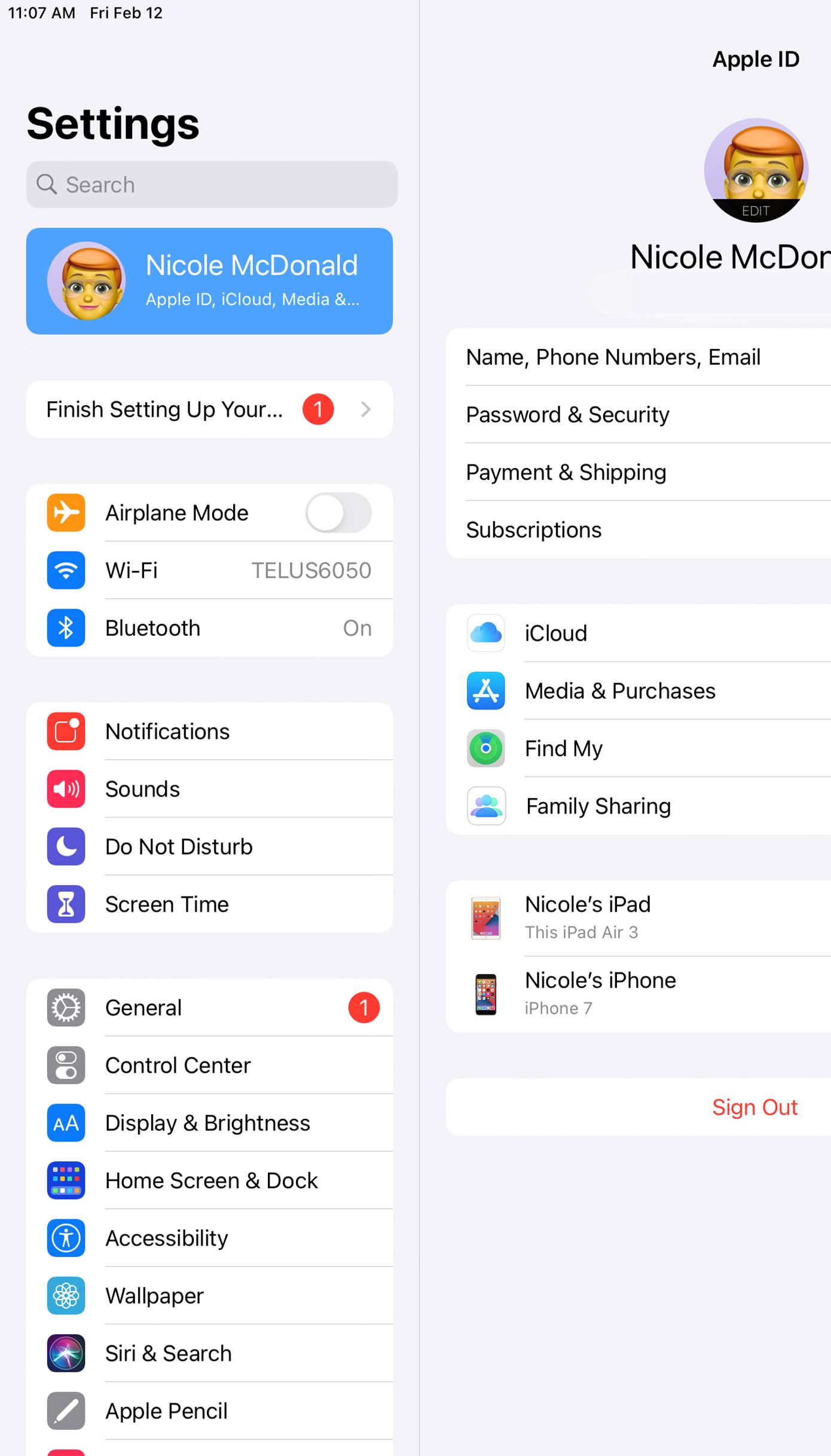 Opening iCloud Settings on iPad