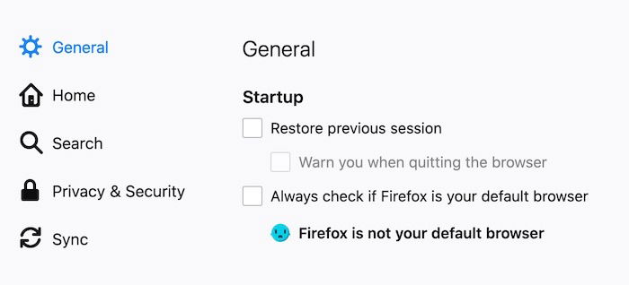 Предпочтения Firefox: общие настройки