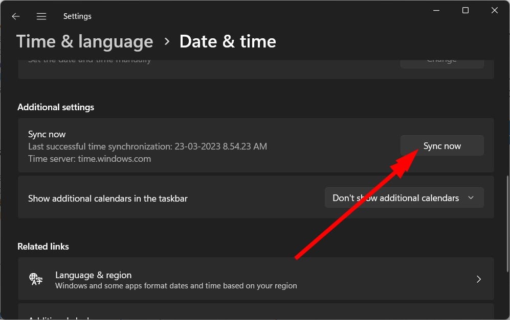 Кнопка 'Синхронизировать сейчас'