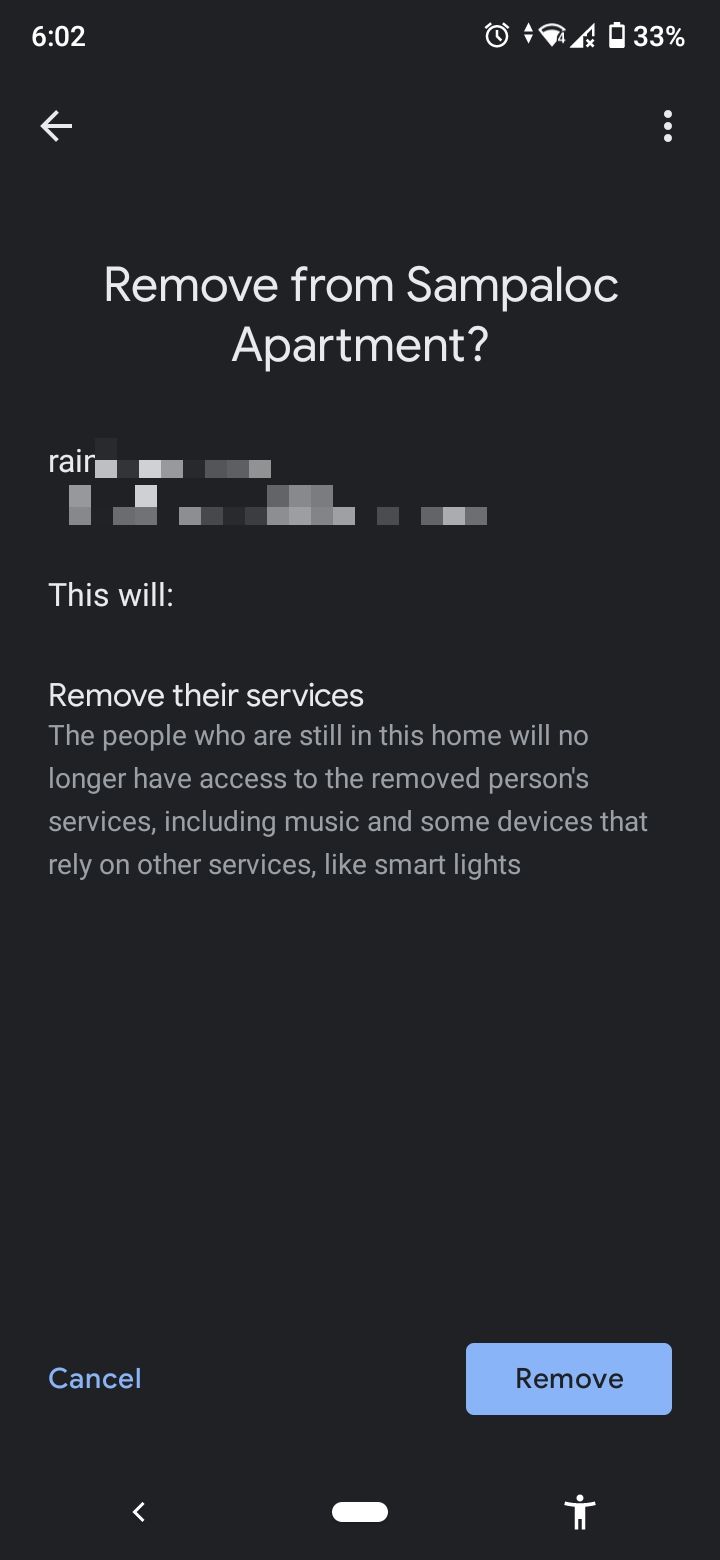 подтверждение удаления участника из Google Home
