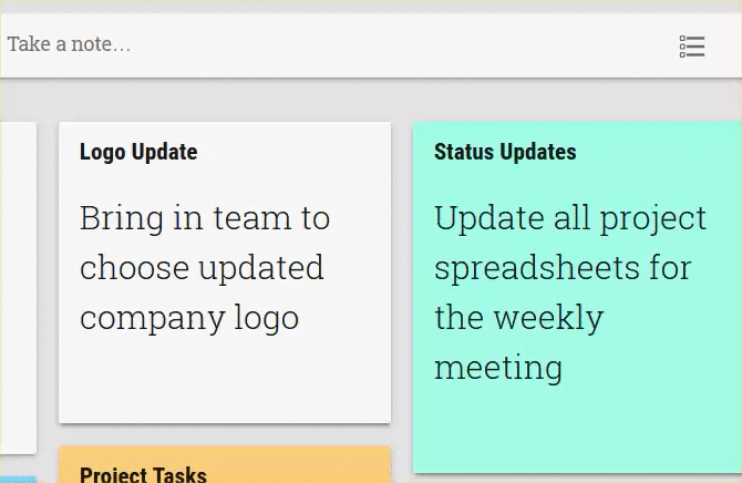 Перетаскивание карточки заметки в Google Keep (анимированное GIF)