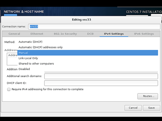 Установите режим IPv4 в manual