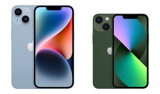 iPhone 14 и iPhone 13 mini рядом