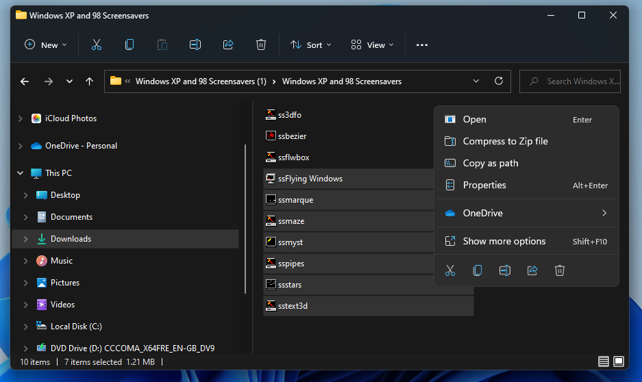 Файлы классических скринсейверов XP в папке