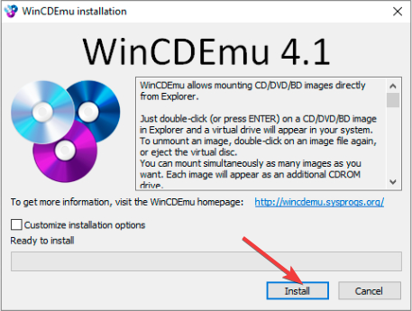 Окно установки WinCDEmu с запросом подтверждения