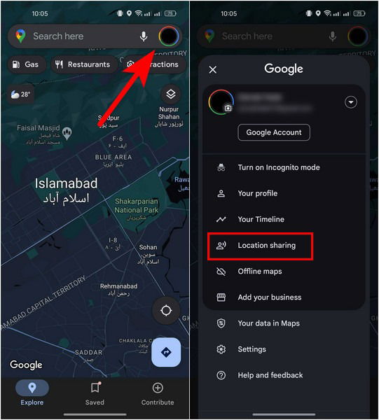 Доступ к опции общего доступа в Google Maps