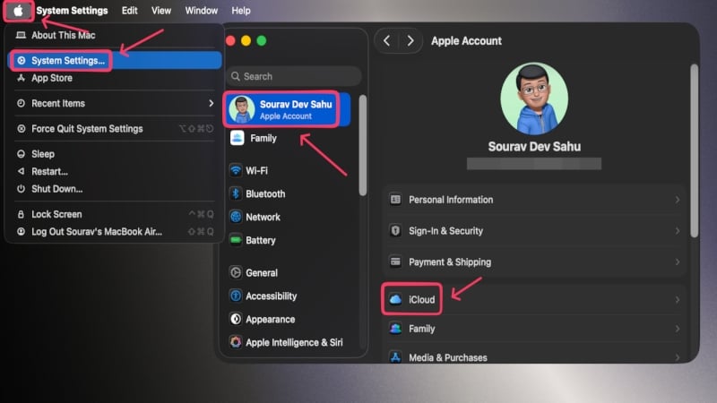 Настройки iCloud в System Settings