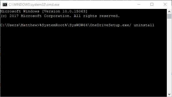 uninstall onedrive with cmd