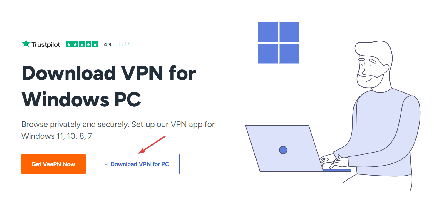 Page de téléchargement de VeePN pour PC