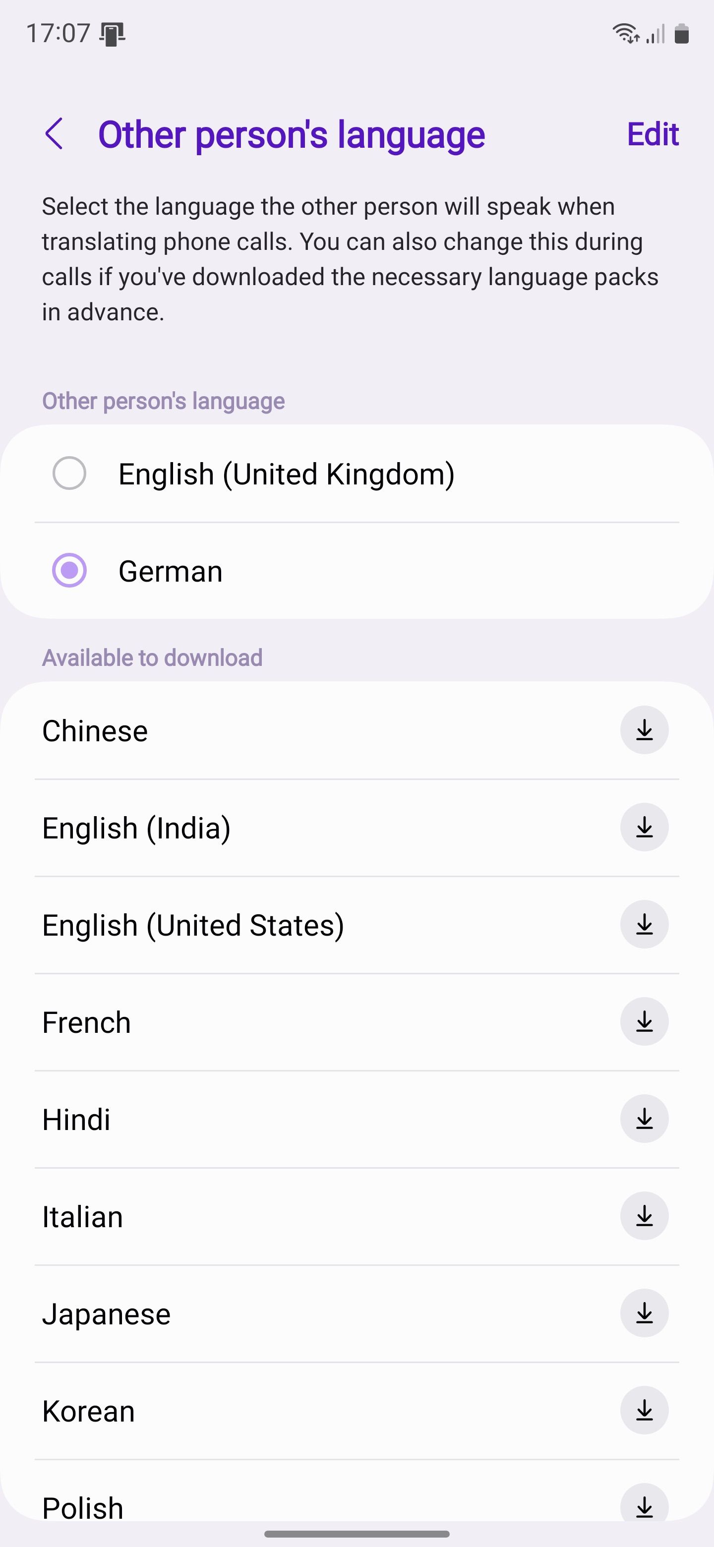 Опции языков для Live Translate на Samsung Galaxy S24