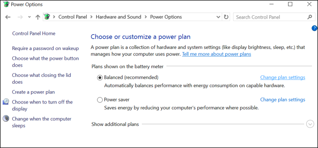 Окно настройки плана электропитания
