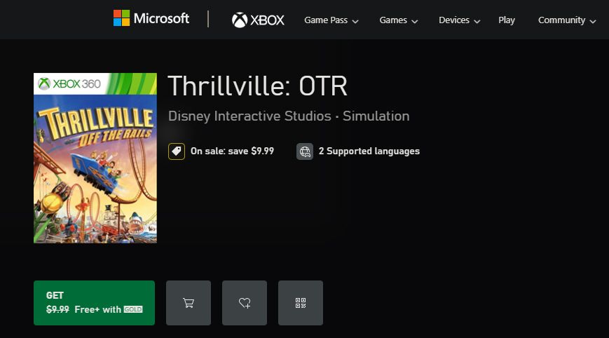 Кнопка 'Добавить в библиотеку' для игры Games with Gold в Microsoft Store