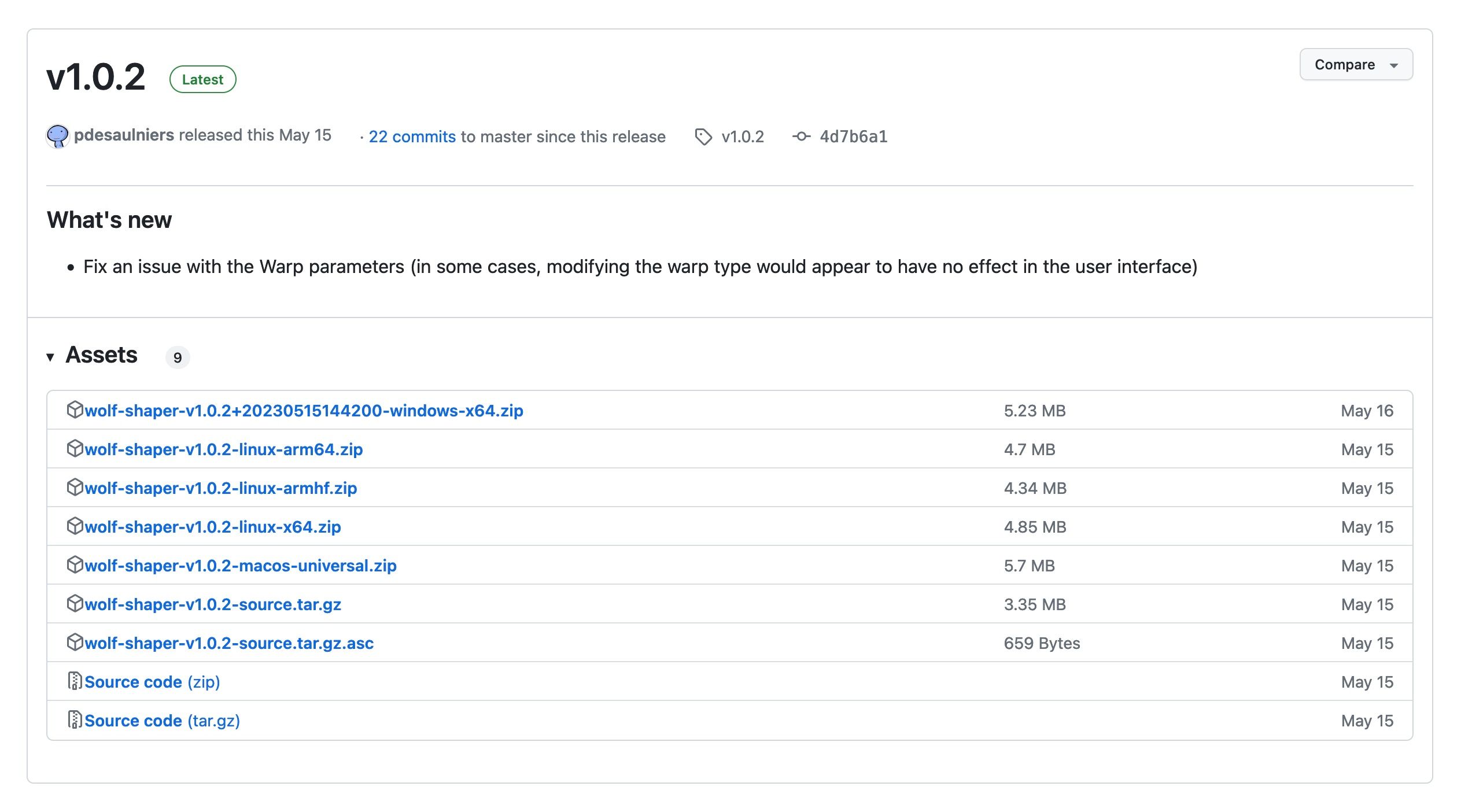 Страница релизов GitHub плагина Wolf Shaper