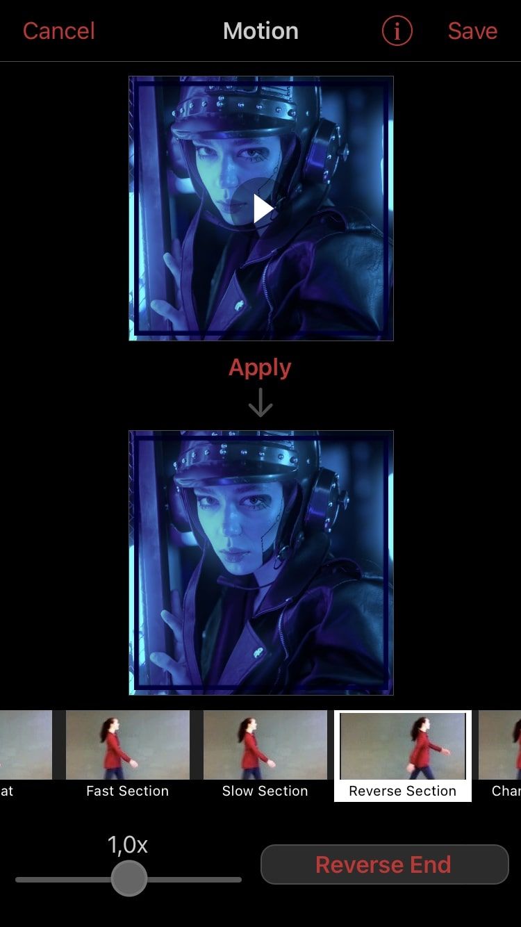 Эффект реверса при редактировании